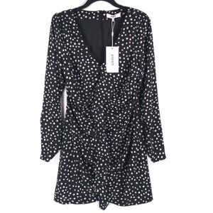 NWT LIKELY Revolve Corinne Ruched Ruffle Polka Dot Mini Dress Long Sleeve Size 6